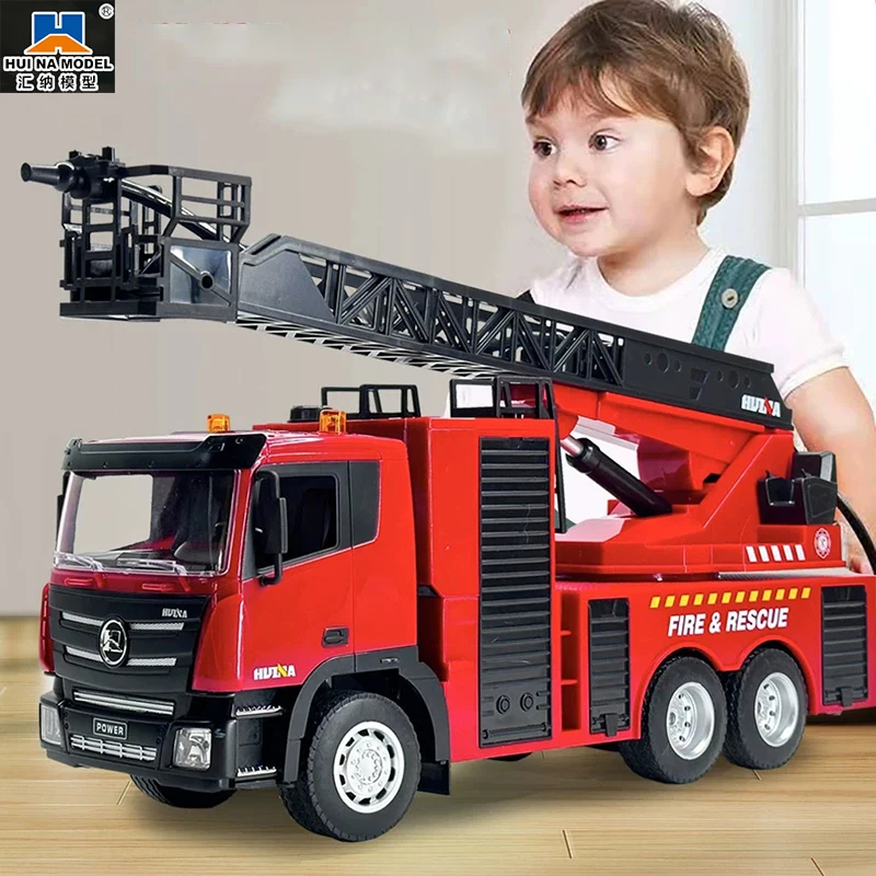 NM61239 1361 Big RC Fire Truck 9CH 1-24 Scale Remote Controlled Fire Rescue Car Simulated Ladder Car Spraying Water Toys Gift