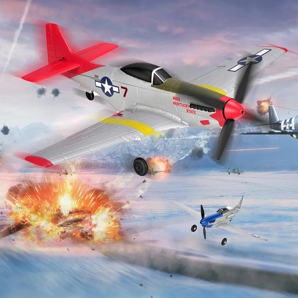 NM61302 Spitfire P51 Mustang RC Plane 2.4G 4CH 6-Axis 402mm Wingspan RTF Mini Warbird Fighter One Key Aerobatic RC Aircraft Toys -  UNO1RC