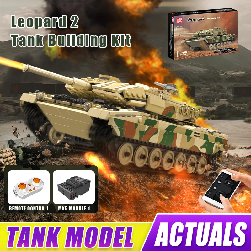 NM61337 King Germany Leopard 2 Main Battle Tank Building Blocks Set Remote Control Military Tank Construction Kits Toy