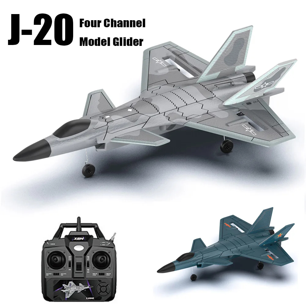 NM61349 J20 Four Channel Model Glider RC Airplane 2.4G Remote Control Fighter 3D6G Mode 180 Degrees Plane Toys for Children Gift