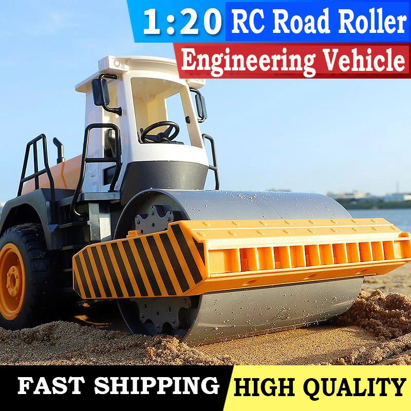 NM61516 Big RC Truck Double E E522 Tractor Road Roller 2.4G Remote Control Car Vibrate Engineering Vehicle Model Toys for Boys Kids - Yellow