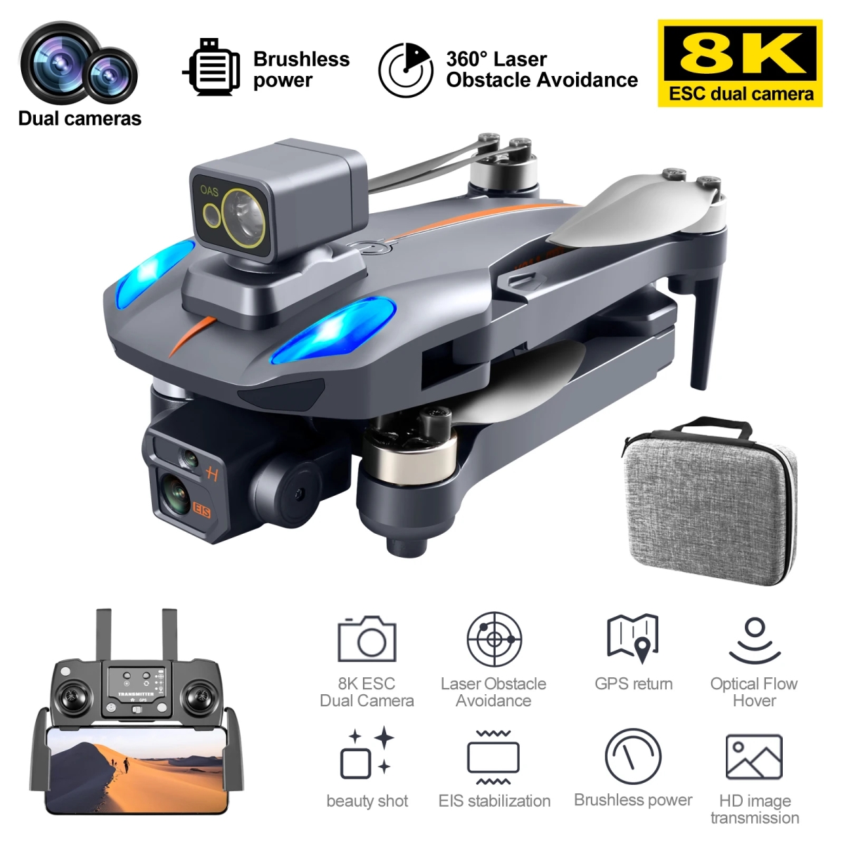 NM61883 MAX Drone 5G Wi-Fi FPV Brushless Motor GPS Return 360 deg Laser Obstacle Avoidance 8K HD Dual Camera RC Quadcopter Drone Toys -  UNO1RC