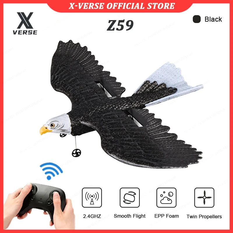 NM58687 Airplane Simulation Wingspan Eagle Aircraft 2.4G Radio Control Remote Foam Plane Glider Boys Gift Toys for Children - Black -  UNO1RC