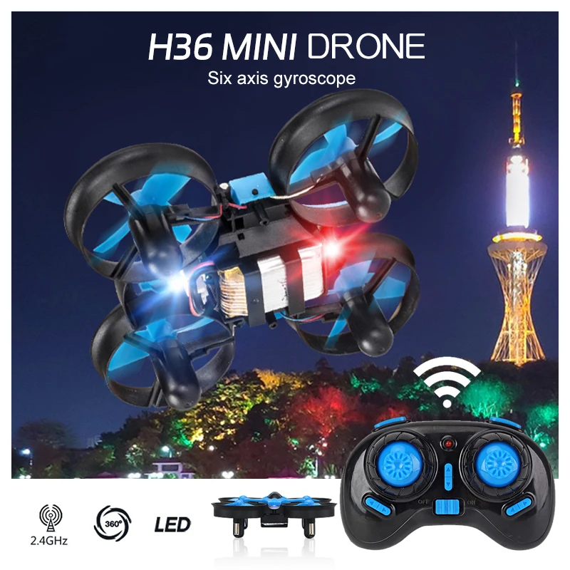 NM58756 H36-H36F Mini RC 2.4G Drone 6-Axis Headless Mode with LED Collision Avoidance Helicopter 360 Flipping Quadcopter Drones Toy