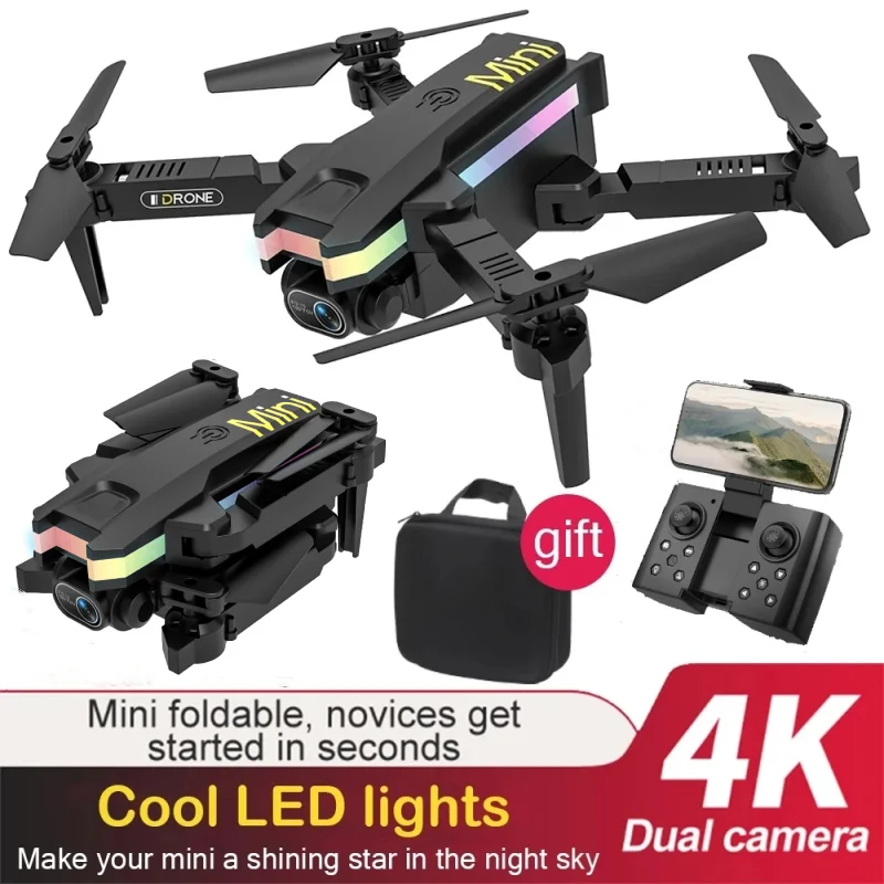 NM58778 XT8 Drone 4K Professional HD Camera Wi-Fi FPV Quadcopter LED Lights Foldable RC Helicopter Camera-Free Kids Toy Gift