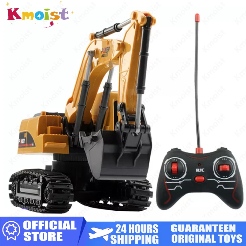 NM58993 RC Car Excavator Radio Controlled Cars Tractor Model Engineering Vehicle Digging Soil Truck Sound Toys for Boys Kids Gifts - Yellow