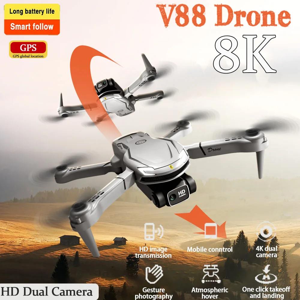 NM58995 V88 8K FPV Dual Camera Drone Optical Flow Wide Angle Professional Aircraft Intelligent Obstacle Avoidance Remote Control Toy