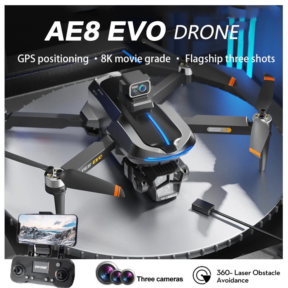 NM61957 EVO Mini Drone Wi-Fi FPV 6K HD Dual Cameras 360 Deg Laser Obstacle Avoidance Brushless Motor GPS Return RC Quadcopter Drone Toys