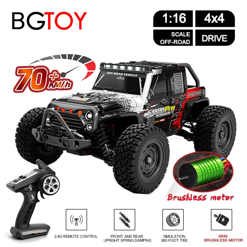 NM61980 16101 Pro 1-16 70km-H 4WD RC Car with LED Remote Control Cars High Speed Drift Monster Truck for Kids VS 144001 Toys