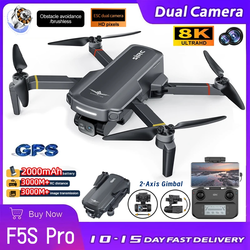NM62010 F5S Pro GPS Drone with Camera HD 8K Professional Drones EIS Brushless Motor 5G FPV Drone 3km Distance RC Quadcopter VS V168 - Silvery Gray