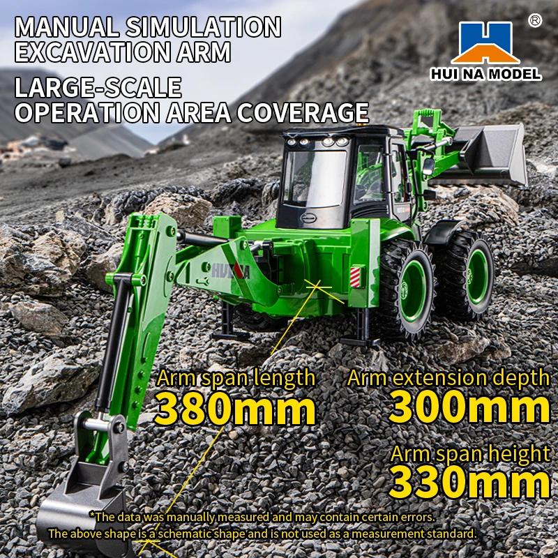 NM62060 1579 Alloy Remote Control Excavator Truck 9CH 1-14 RC Engineering Vehicle Dual Model Car Boys Toy for Childrens Gift - Green