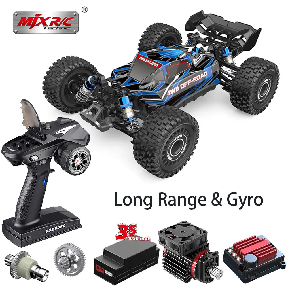 NM62097 Edition MJX 16207 Hyper Go 1 by 16 Brushless RC Car Hobby 2.4G Remote Control Toy Truck 4WD 70kmH High-Speed Off-Road Buggy - Blue