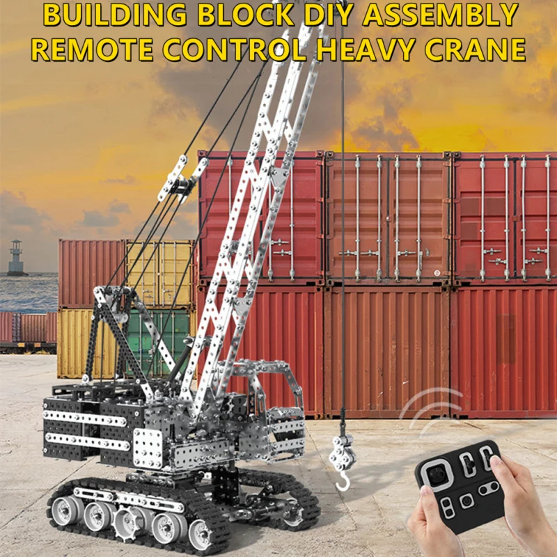 NM61955 Stainless Steel Metal Liftable Remote Control Crawler Crane Assembly DIY in Situ Rotate Stretch Hook Kid RC Truck Toy