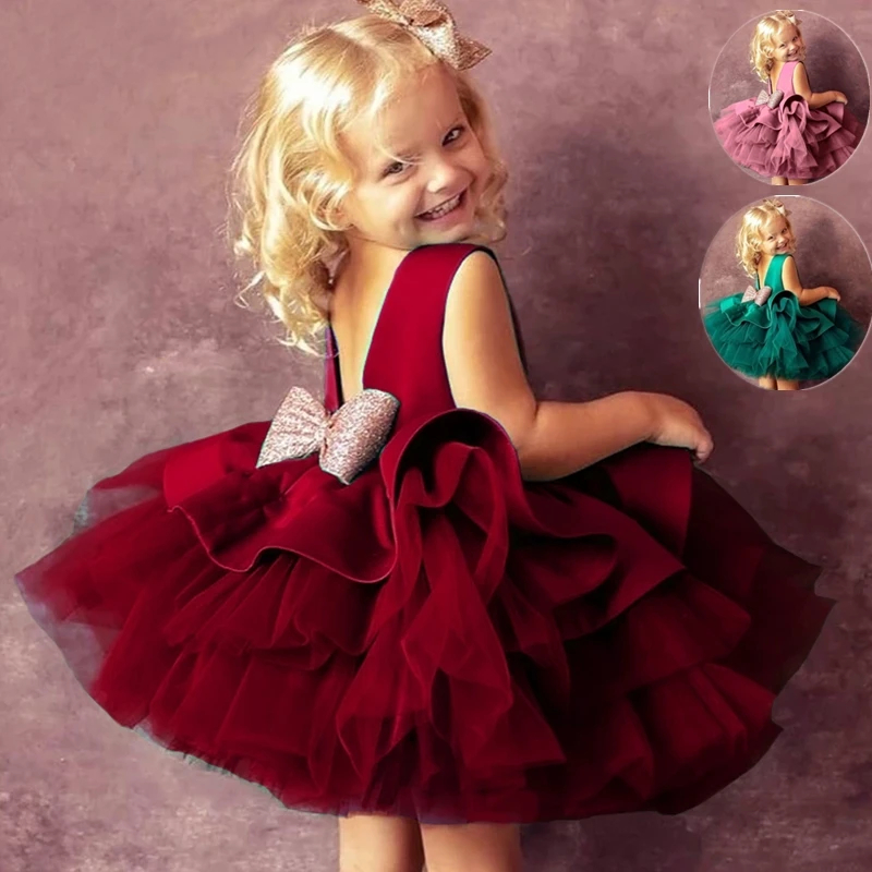NM58271 Christmas Dresses for Kids Girls Backless Bow Princess   Years Clothes Tutu Infant X-mas Birthday Party Party Formal Gala Costume