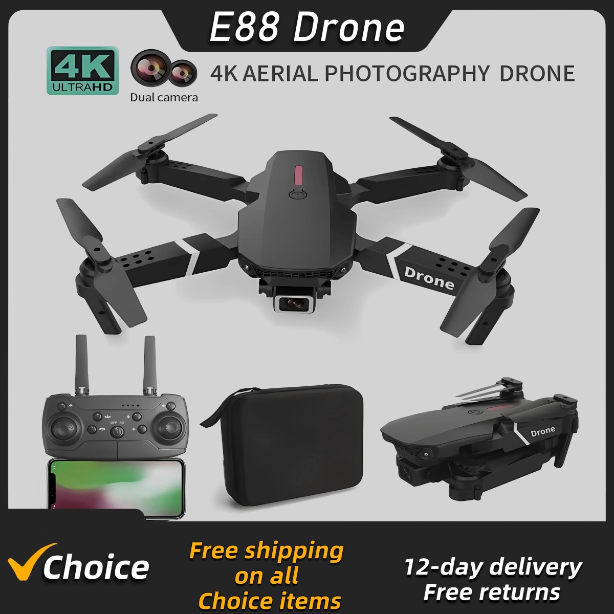 NM58409 E88 Pro RC Drone 4K Professional with 1080P Wide Angle Dual HD Camera Foldable RC Helicopter -  UNO1RC