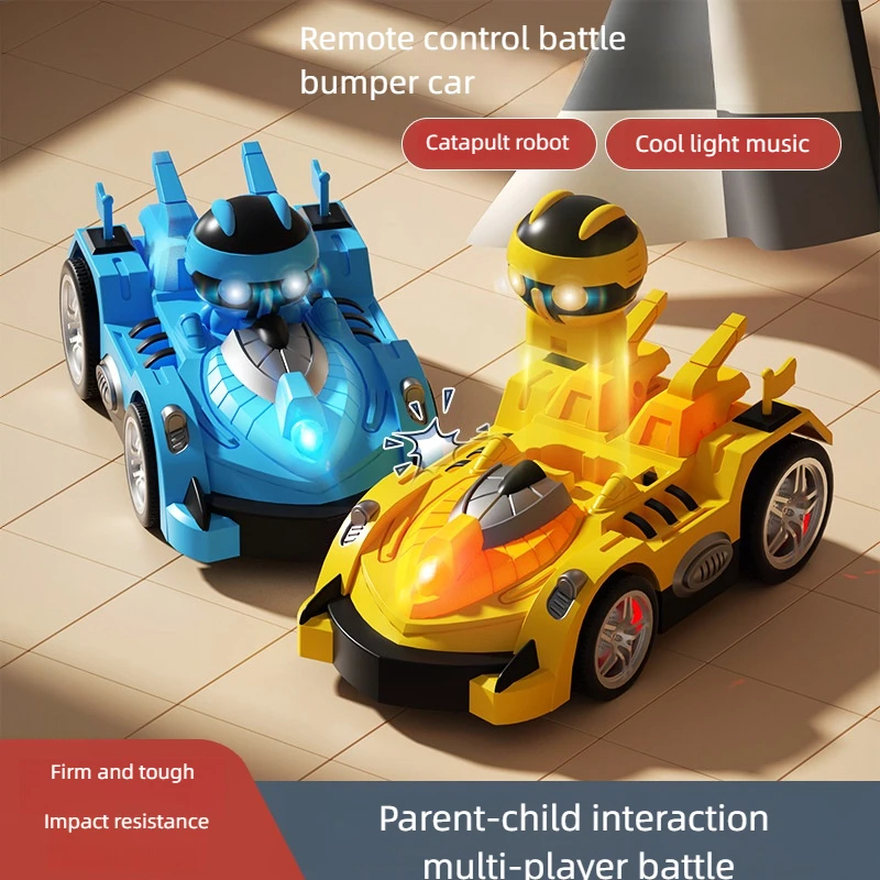 NM58455 Remote Control Karting Car Toys Two-Player Battles RC Bumper Music Light Sensory Toy Crash Ejection Robot for Kids Children - Yellow & Blue