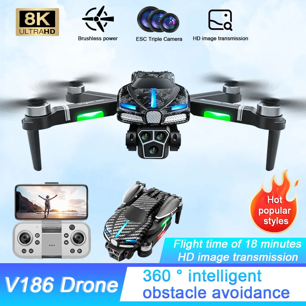 NM60188 Professional FPV Drone 8K HD Three Camera Fly 20-Min Quadcopter Obstacle Avoidance Foldable Quadcopter Toy