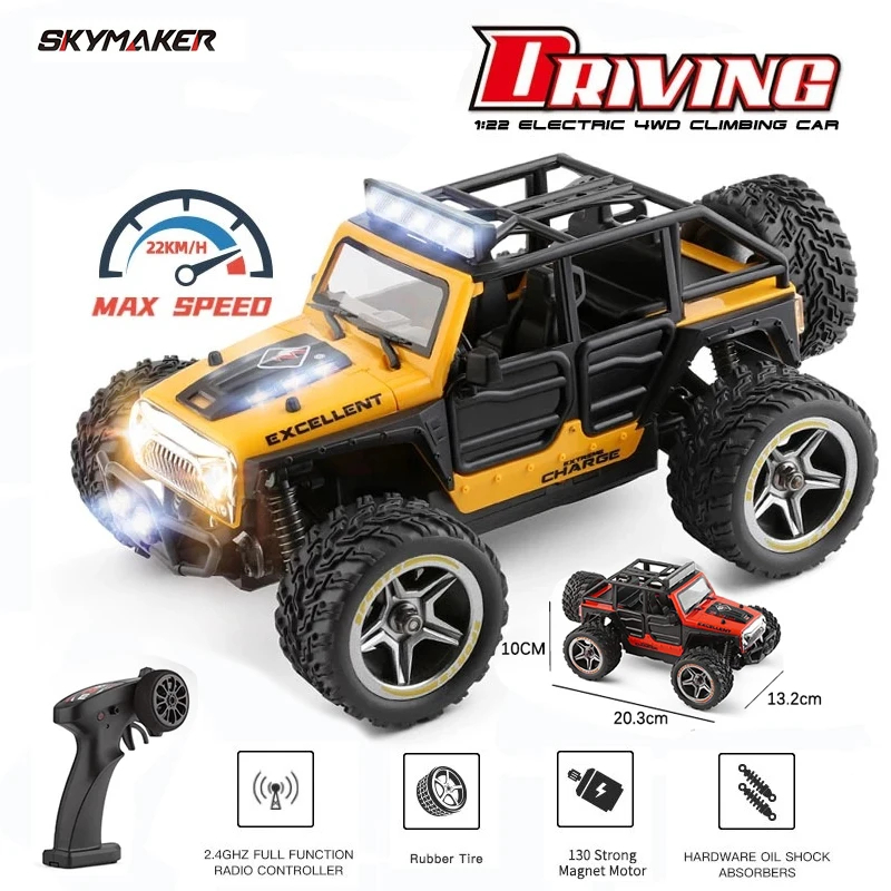 NM60242 22201 RC Car 1-22 2.4G 2WD Vehicle Models Proportional Control withe with Light Truck Off-Road Climb Machine Truck Kids Toys - Red & Yellow