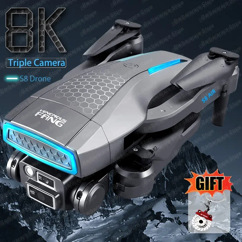 NM60260 S8 Drone 8K Professional HD Camera RC Quadcopter Helicopter Wi-Fi FPV Distance Avoid Obstacles Optical Flow Kid Gift Toy - Black