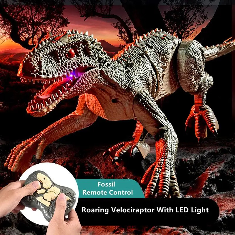 NM60273 Chargeable Remote Control Dinosaur Toys Kids Jurassic Dinosaur Simulation Velociraptor Toy with LED Light & Roaring