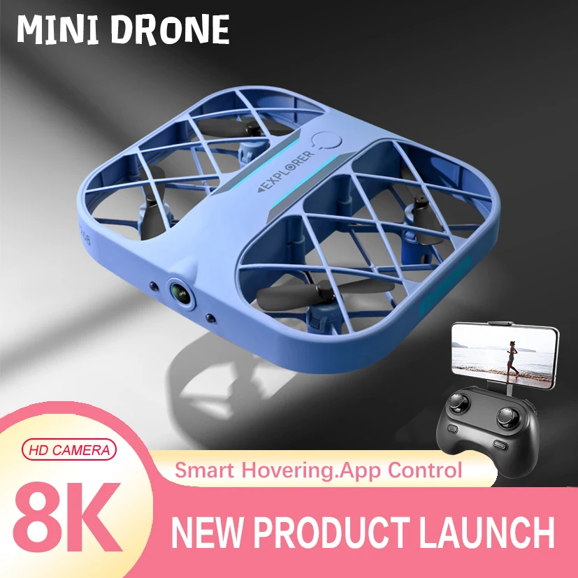 NM58337 H107 Mini Drone Grid 360 deg Laser Obstacle Avoidance Brushless Motor 8K HD Dual Camera GPS Return RC Quadcopter Drone Toy