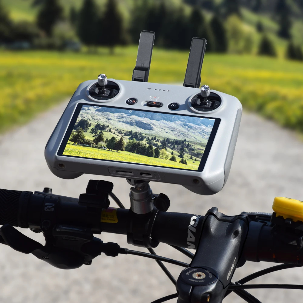NM58470 DJI Air 3-Mini 4 Pro Remote Control Bike Clip Mount Holder RC 2 Control Monitor Bicycle Clamp Fixation Accessory - Black & Silver