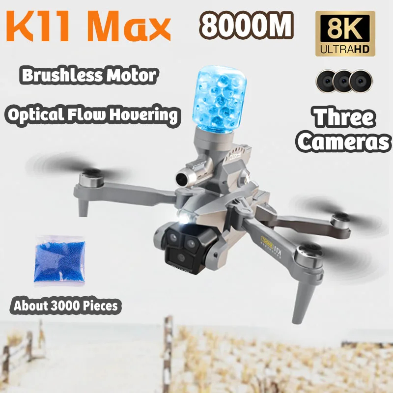 NM58524 Max Drone with 8K Three Camera Water Bombs FPV Brushless GPS Return 360 Deg Laser Obstacle Avoidance RC Quadcopter Drone Toys - Black & Gray