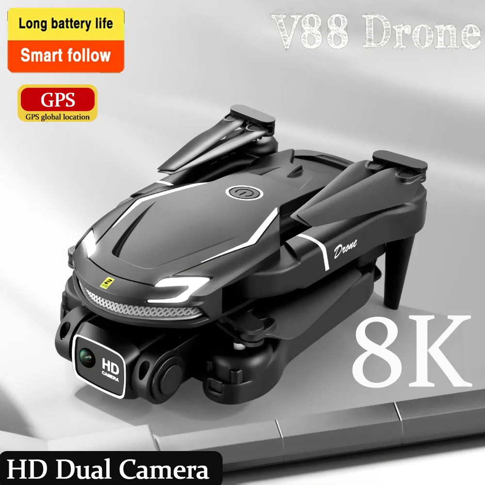 NM58638 120 deg V88 4K Dual Camera Drone Professional UAV GPS Obstacle Avoidance FPV Wide Angle Shooting Helicopter RC Kids Toy