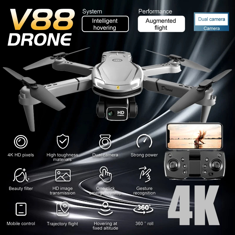 NM58743 V88 5G Wi-Fi FPV Drone with Wide Angle HD 4K Camera Height Hold Foldable Quadcopter RC Helicopters Drones Kids Toy