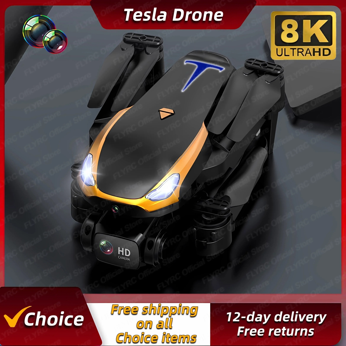 NM59242 Tesla Drone 8K Professional HD Camera RC Quadcopter Helicopter Wi-Fi FPV Distance Avoid Obstacles Optical Flow Toy