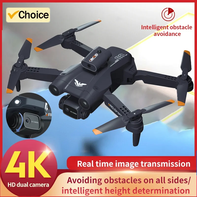 NM59271 H106 RC Drone with 4K Professional Wide Angle HD Dual Camera Foldable Helicopter Aerial Photography Quadcopter Toys Gift - Black & Orange