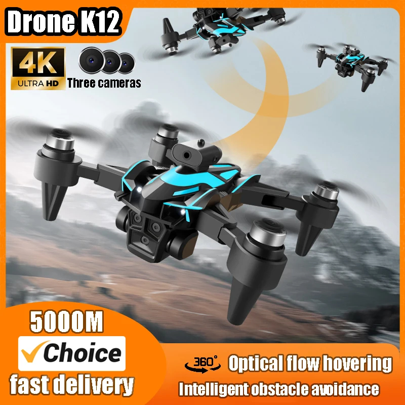 NM59340 12K RC Drone 4K Professional with Three 4K HD Camera Foldable RC Helicopter Wi-Fi FPV Radar Obstacle Optical Flow Avoidance