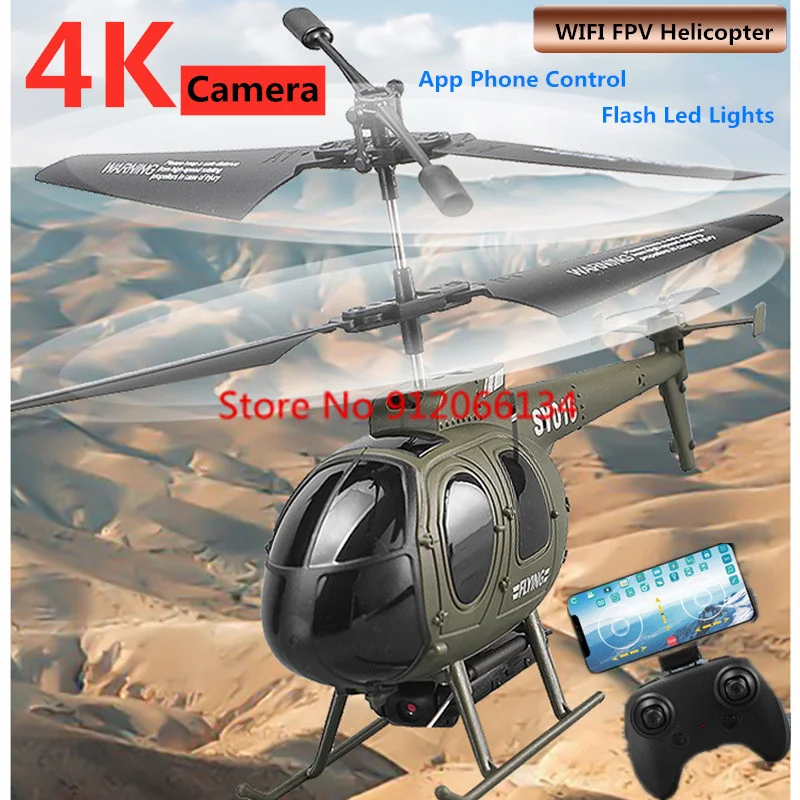 NM60936 Design RC Helicopter with 4K HD Camera 2.4G 4CH LED Lights Altitude Hold Phone Control Aerial Helicopter Drone for Kid Gift