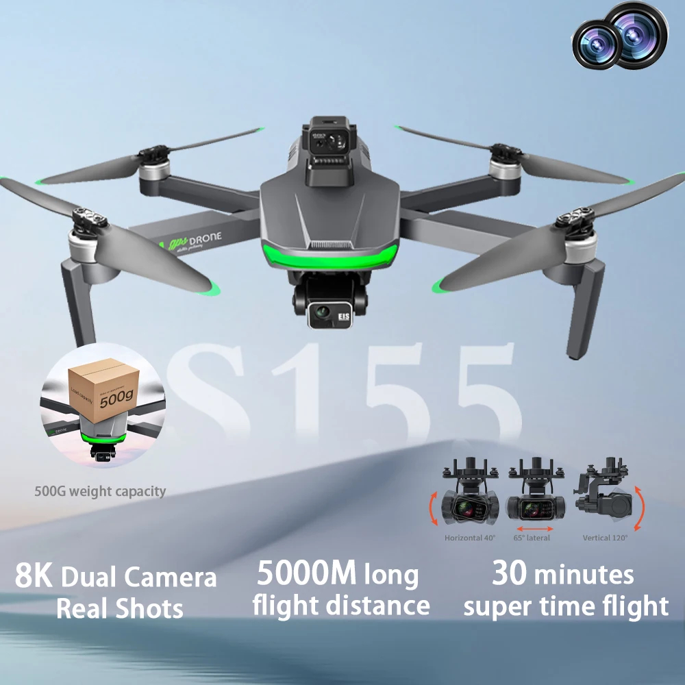 NM60958 S155 8K Dual Camera Drone Can Be Loaded Folding Helicopter Four-Axis Obstacle Avoidance RC Flying Machine Childrens Toy