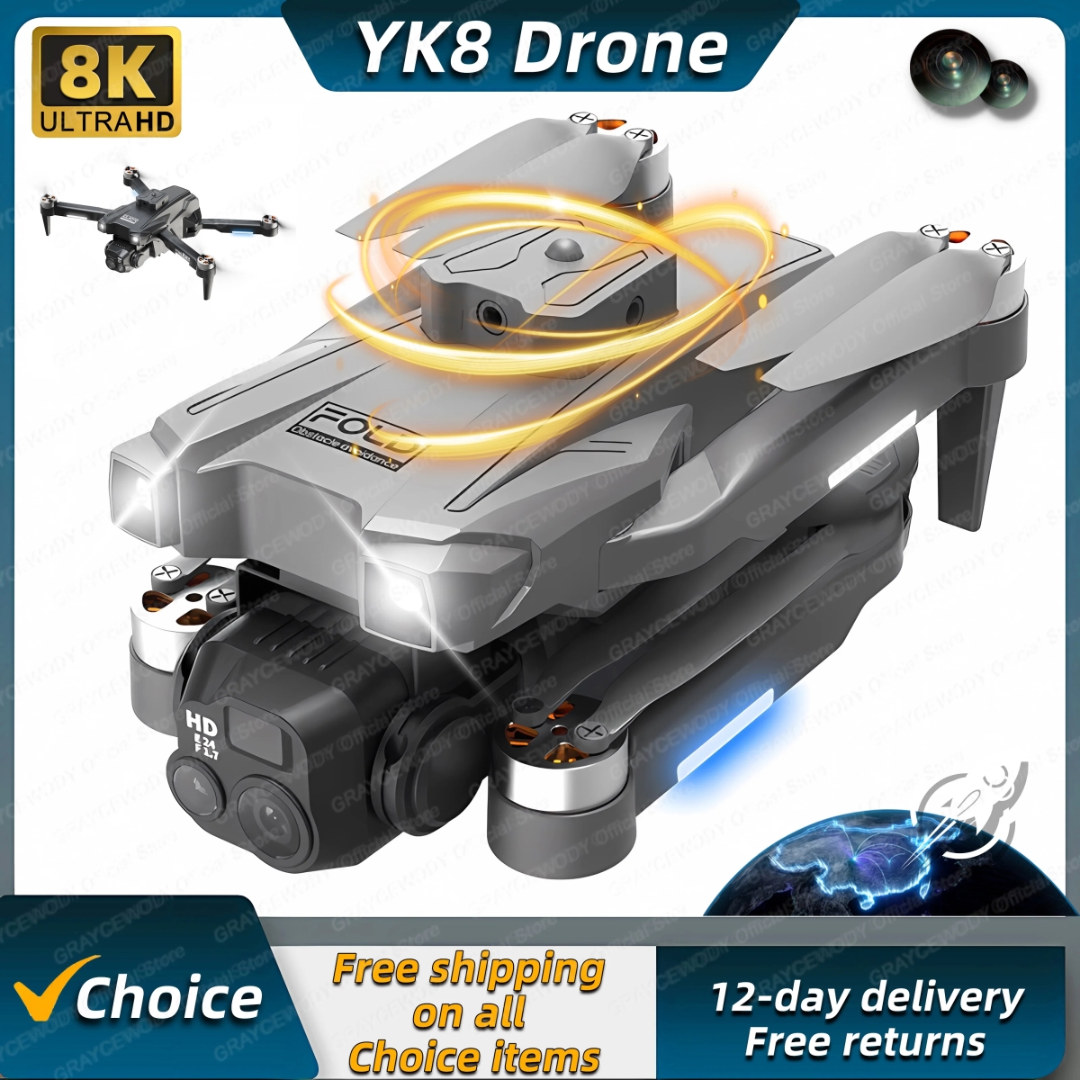 NM61125 YK8 Drone 8K Professional HD Camera Wide Angle Optical Flow 360 Deg Obstacle Avoidance 5G Wi-Fi Brushless Motor RC Quadcopter