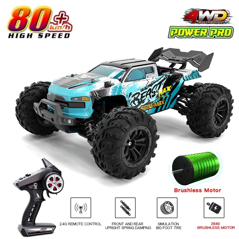 NM61234 1-16 4WD RC Car 80 KMPH or 40 KMPH with LED Lights Remote Control Cars Off-Road Control Trucks High Speed Drift Cars Kids Toy