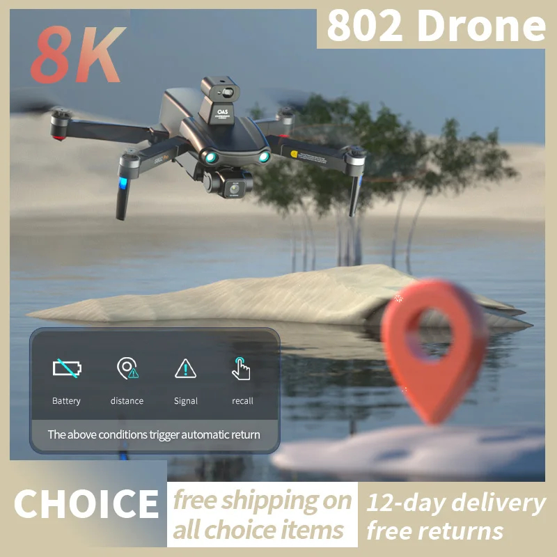 NM59833 Xiaomi S802 Aerial Drone 3-Axis Gimbal HD 8K Dual Camera EIS Anti-shake GPS Optical Flow Positioning One-click Return RC FPV