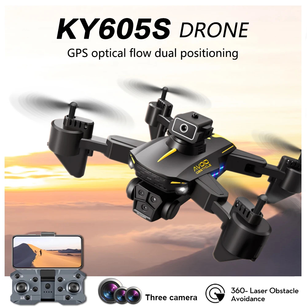 NM60037 KY605S Drone 4K Wide Angle Professional with Three Camera Optical Flow Localization 360 deg Obstacle Avoidance RC Quadcopter
