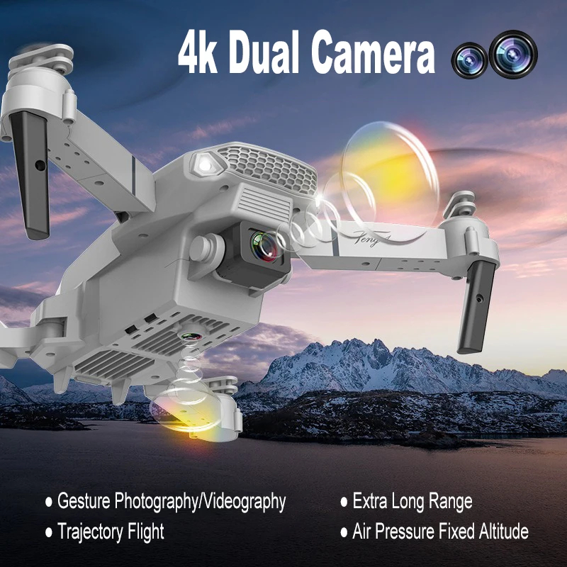 NM59130 E88 Drone Wi-Fi HD 4K 1080P 360 Deg Rolling Dual Camera Trajectory Flight RC Plane Foldable Quadcopter Helicopter Gifts