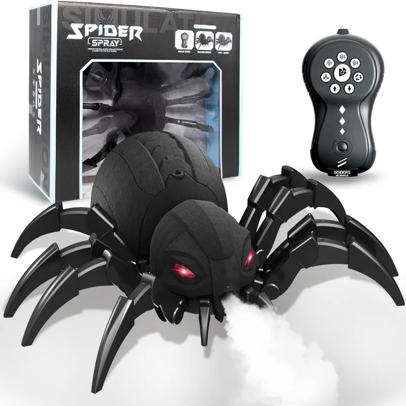 NM59181 Spider Robot Remote Control Spider Toys with Spray, Light & Music Gifts for 6 -12 Year Old Boys Halloween Easter Toys for Kids