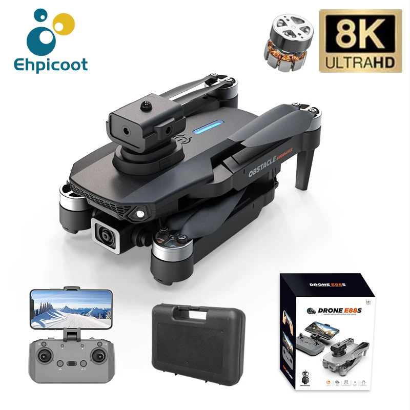 NM59188 E88s RC Drone 8K Dual Camera Wide Angle Optical Flow Localization Obstacle Avoidance Brushless Motor Quadcopter - Black & Gray