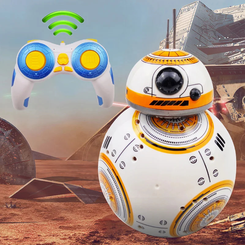 NM59303 RC Robots Remote Control 2.4G Action Figure Droid Ball with Sound RC Robot Car Electric Model Toys Gift for Children - White & Orange