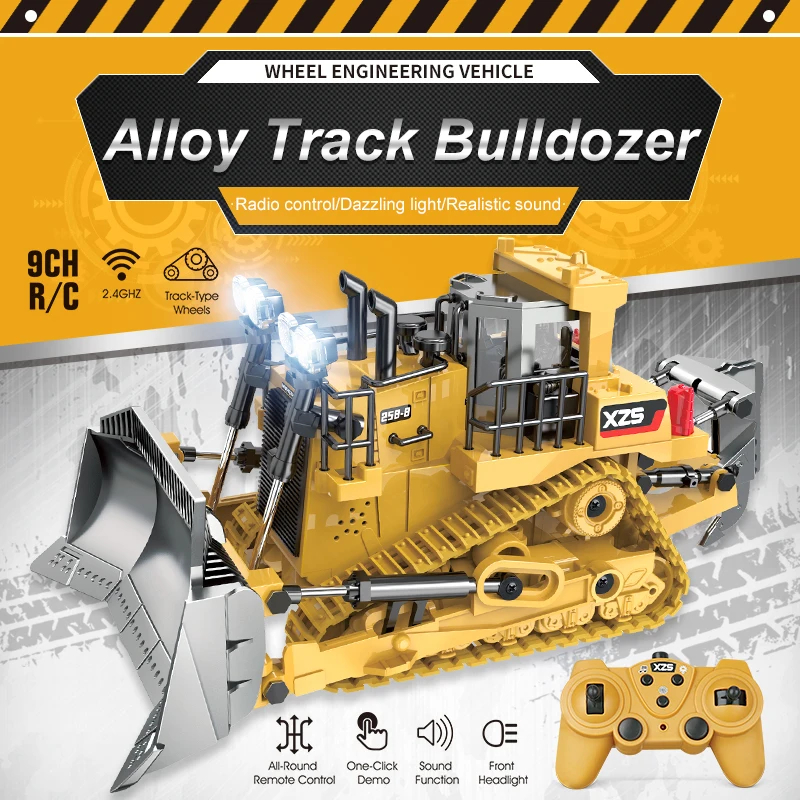 NM59328 9CH RC Bulldozer Truck Car Crawler Type Alloy Shovel Engineering for klift Heavy Excavator Childrens Toy Gifts for Kids -  UNO1RC