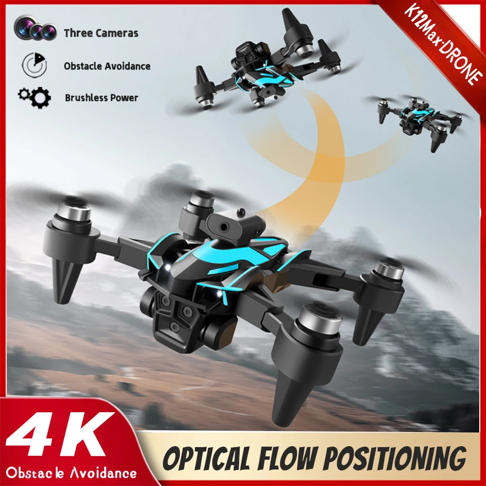 NM59341 K12 RC Drone 4K Professional with Wide Angle Triple HD Camera Drones Foldable RC Helicopter Wi-Fi FPV Height Drone Toys Gifts