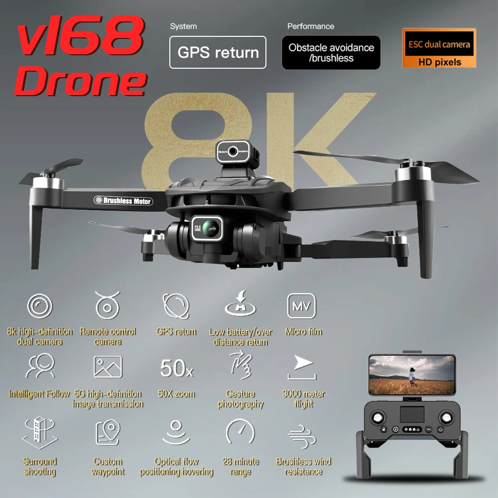 NM61033 V168 Brushless Drone GPS Positioning Automatic Return Aircraft 8K High Definition Aerial Photography Remote Control Aircraft