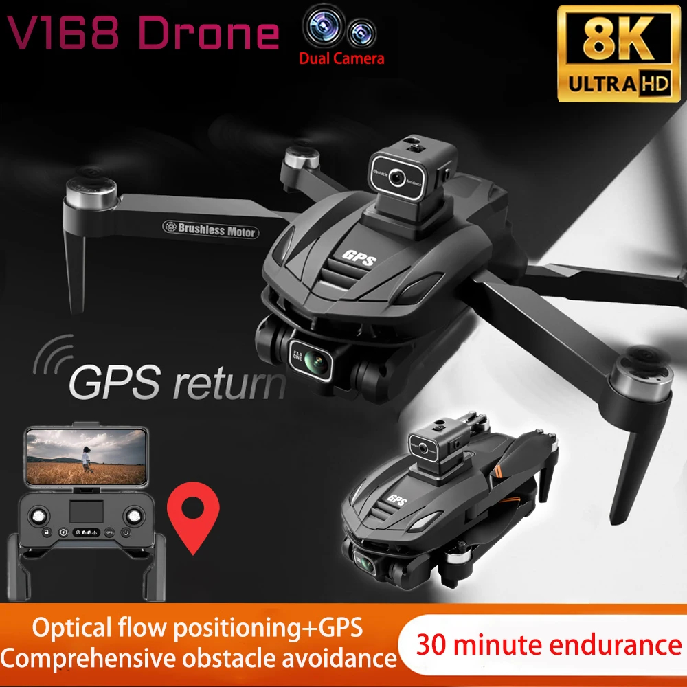 NM61063 V168 Brushless Professional Drone 5G 8K Dual Camera HD GPS RC Obstacle Avoidance Aerial Photography Aircraft Childrens Toy