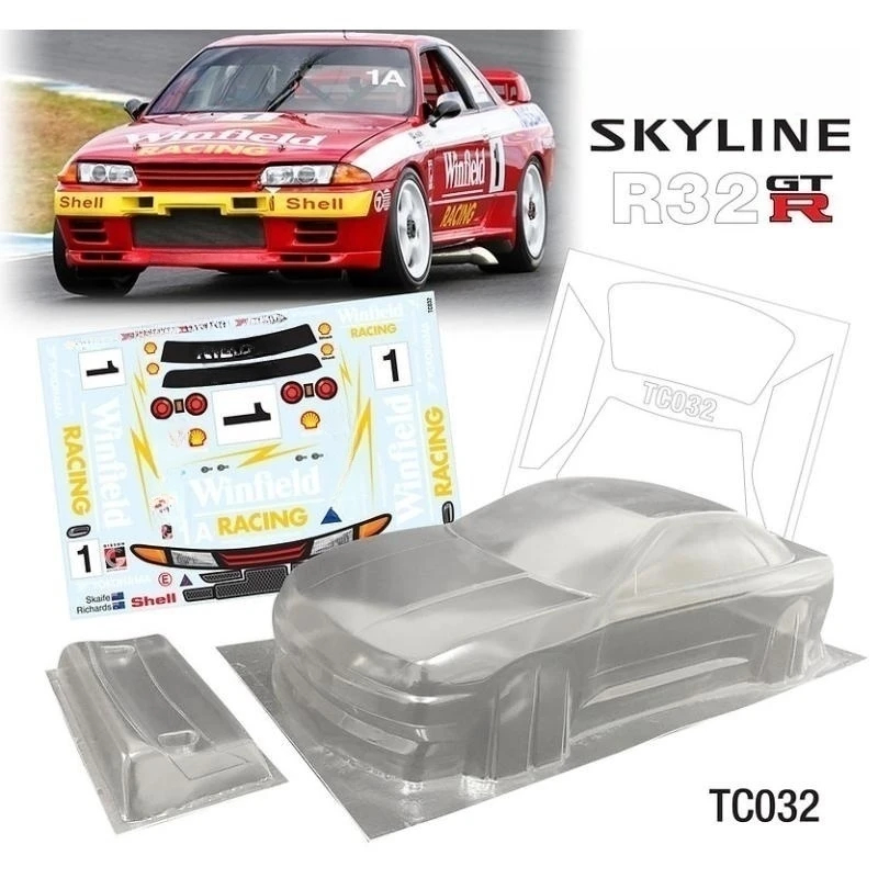 NM61082 190 mm RC Bodies Bodywork Clear Lexan Body Shell with Rear Wing & Skyline R32 Winfield Decal Sticker for on Road RC Drift Car