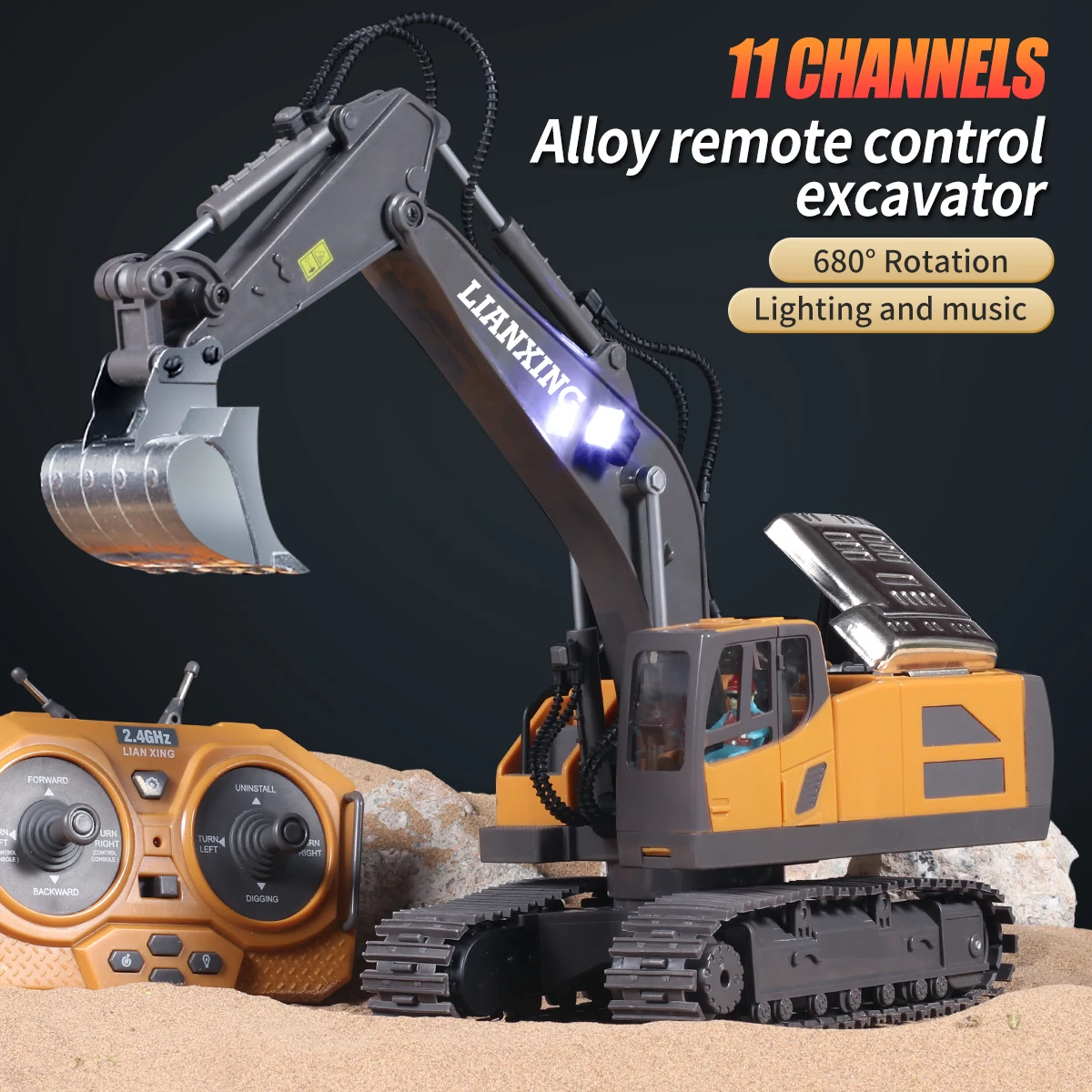 NM60374 Toy Remote Control Excavator 2.4G Multifunctional Engineering Vehicle & Digging 11 Function Childrens Gift Toy Car