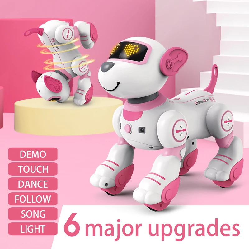 NM60413 RC Robot Electronic Dog Stunt Dog Voice Command Programmable Touch-sense Music Song Robot Dog Pink Toys for Girls Gift