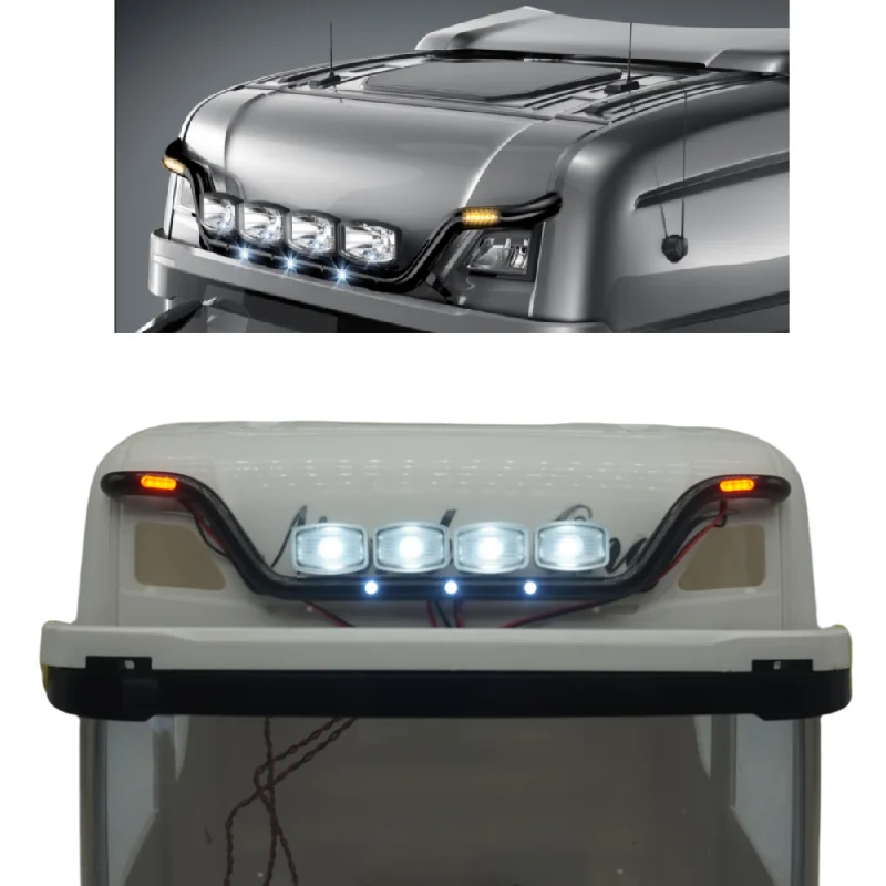 NM61273 Front Dome LED Light Spotlight Lamp for Tamiya 1 by 14 RC Truck Scania 770s Actros Volvo Tractor RC Trailer Lesu Tamiya Part - Silver & Black